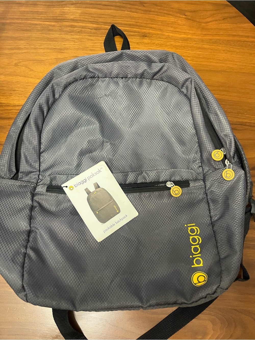 Biaggi Gray Packable Men's Backpack with Yellow Accents
